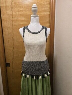 Mango Cream/Black Tank with Tassel Hem Size S